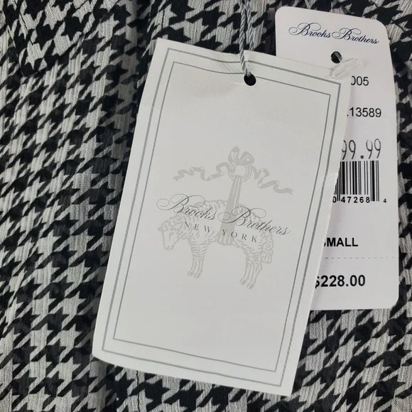 BROOKS BROTHERS Shirt Womens Small Relaxed Houndstooth Blouse Chiffon New - Picture 12 of 16